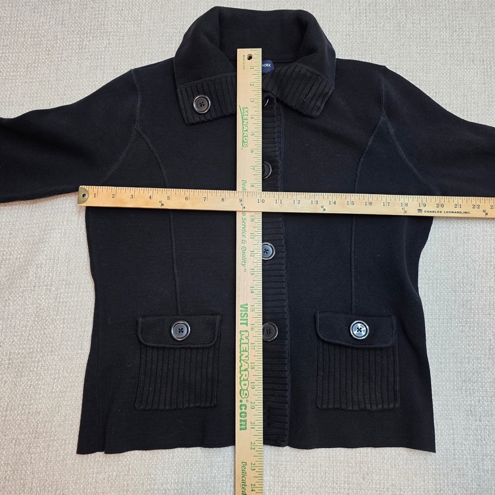 Jones New York Signature Black Cotton Button Up Cardigan Sweater Large Womens - Picture 3 of 8
